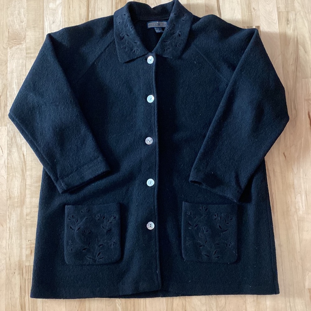 Herman Geist Wool Car Coat Jacket dark black size Large - Picture 2 of 4